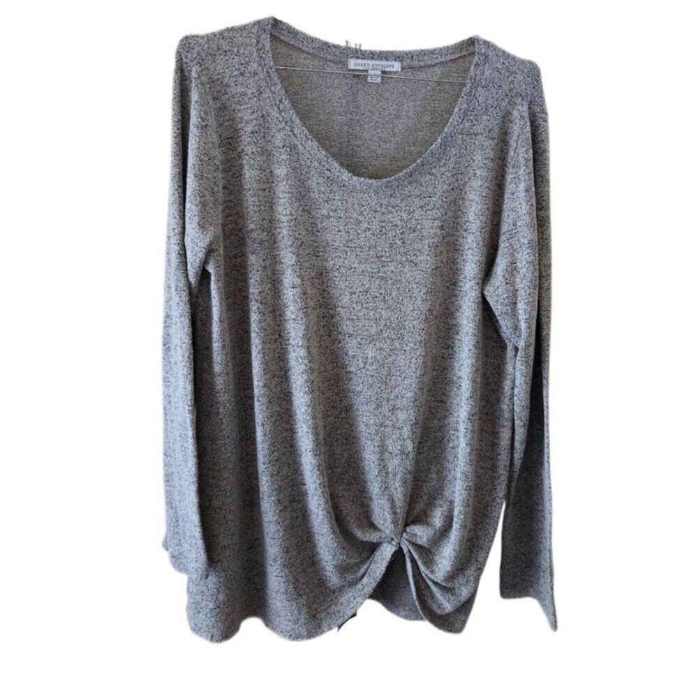 Green Envelope Los Angeles Gray Ruched Side Lightweight Sweater